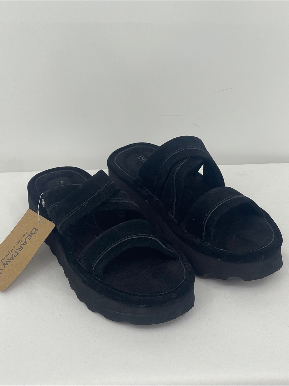 BEAR PAW Black Suede Platform Slide Sandals WOMENS SIZE 42 NWT